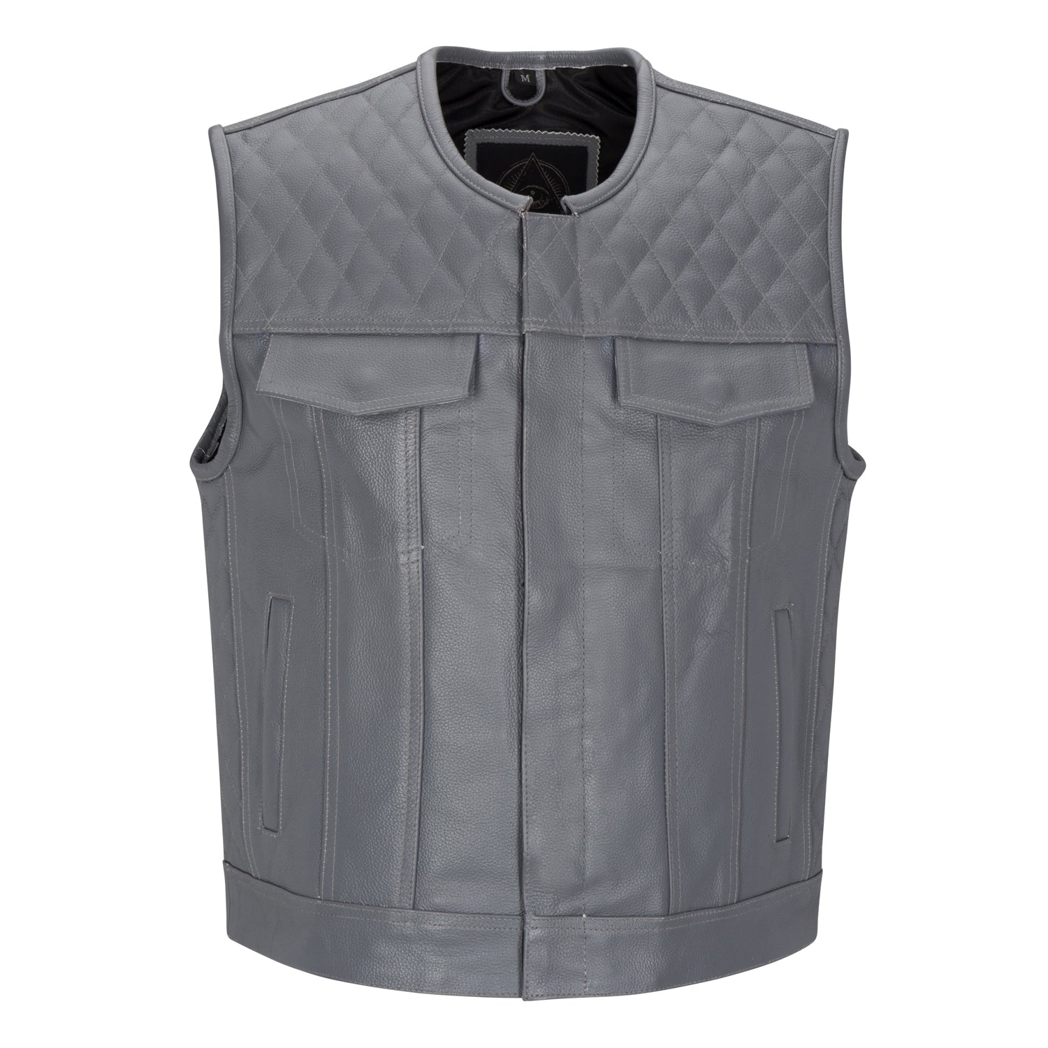 Cuttlanes OG Grey leather sleeveless motorcycle vest Tall